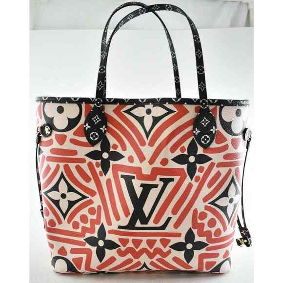 Louis Vuitton Crafty Neverfull MM White Black Red Tote Top Handle Shoulder Bag - Picture 3 of 12